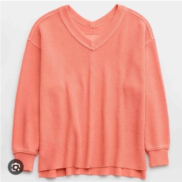 Aerie Wonder Peach V-Neck Sweatshirt - Picture 2 of 6